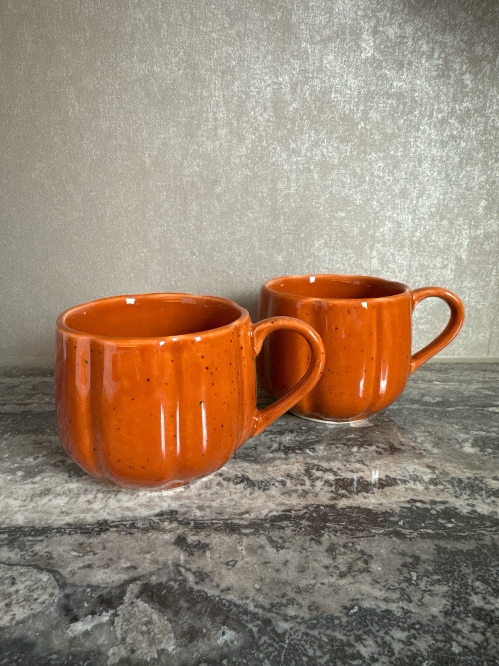 Pumpkin Ceramic Coffee Mugs - Set of 2 orange Halloween fall decor cups